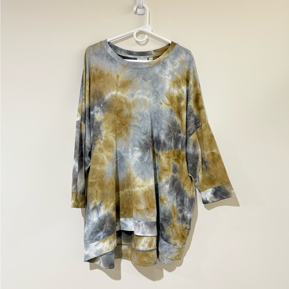 LOGO Lori Goldstein Top Womens 2X Tie Dye Cotton Slub Long Sleeve Pockets Shirt